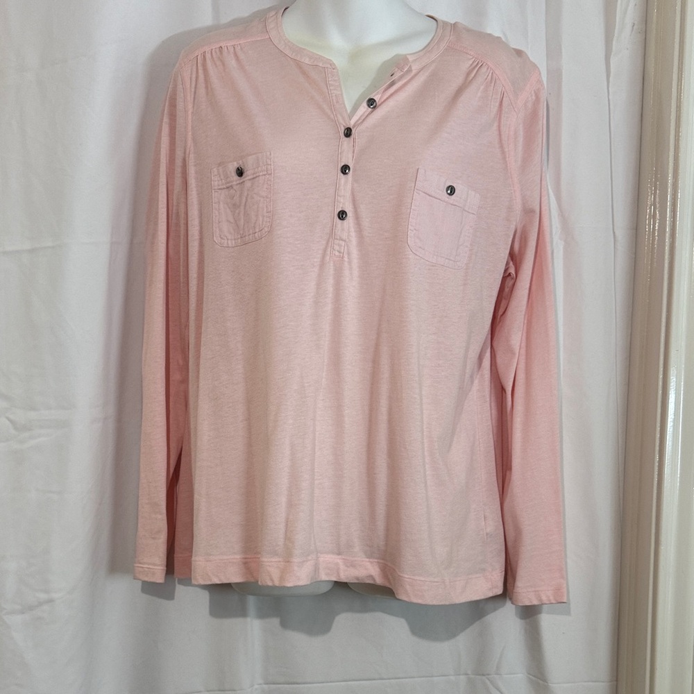 Chaps Light Pink Long Sleeve Henley Shirt